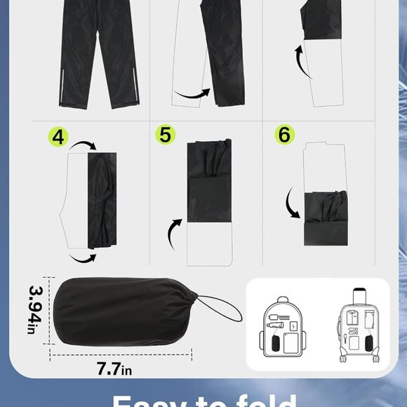 Women's Waterproof Rain Pants Packable Hiking Pants Over Pants Windproof Lightwe - Picture 5 of 8